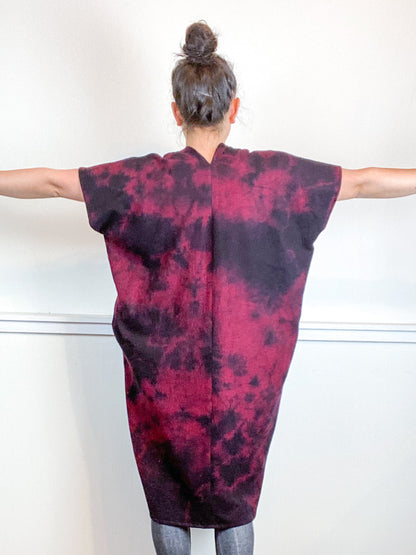 Over-Dye Herringbone Smock Dress Black Red Midi