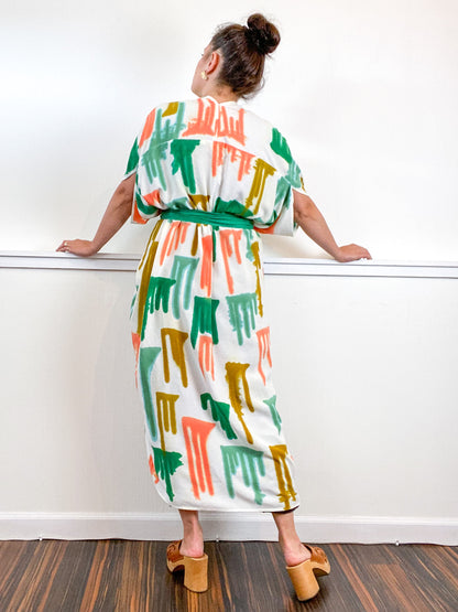 OOAK Hand-Dyed High Low Kimono Emerald Flamingo Amber Sea Drips