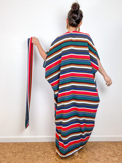 Print High Low Kimono Primary Stripes Bubble Crepe