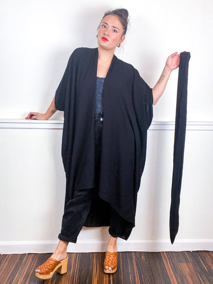 Solid High Low Kimono Black Rayon Crepe
