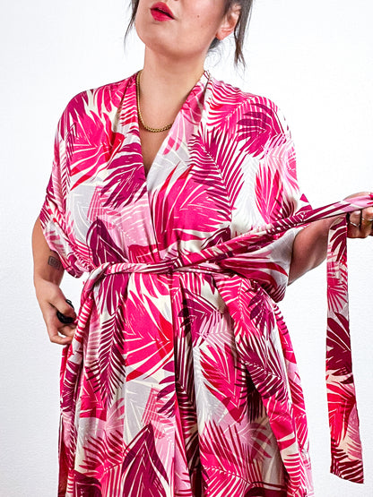 High Low Kimono Pink Palms Challis