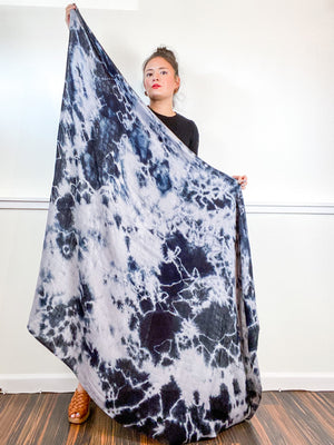 Hand-Dyed Large Square Scarf Grey Black Tie