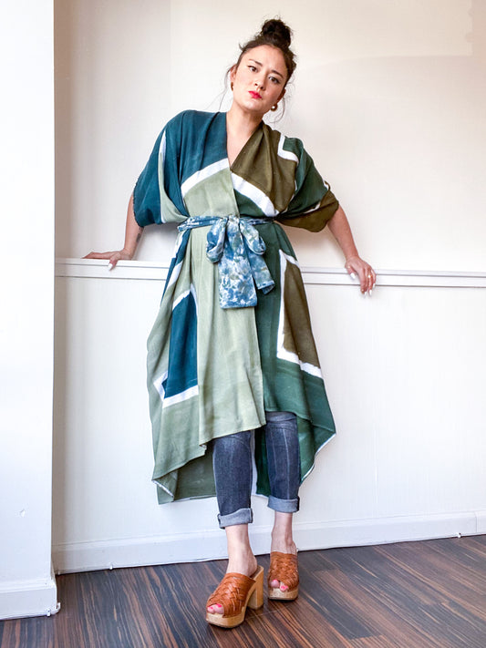 Limited Edition Hand-Dyed High Low Kimono Shape Study Green