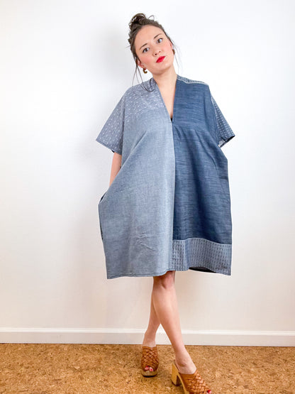 Chambray Smock Dress Patchwork 1
