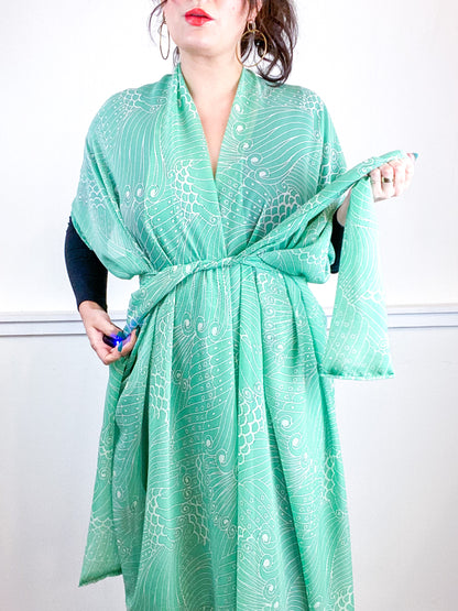 Print High Low Kimono Mint Swirl Chiffon