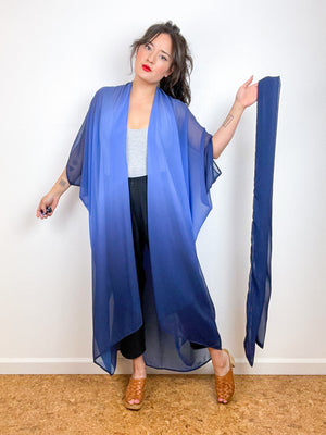 Print High Low Kimono Blue Ombré Chiffon
