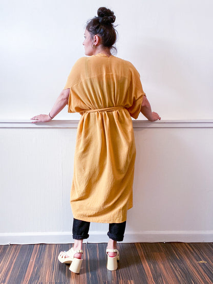 Solid High Low Kimono Mustard Cotton Gauze