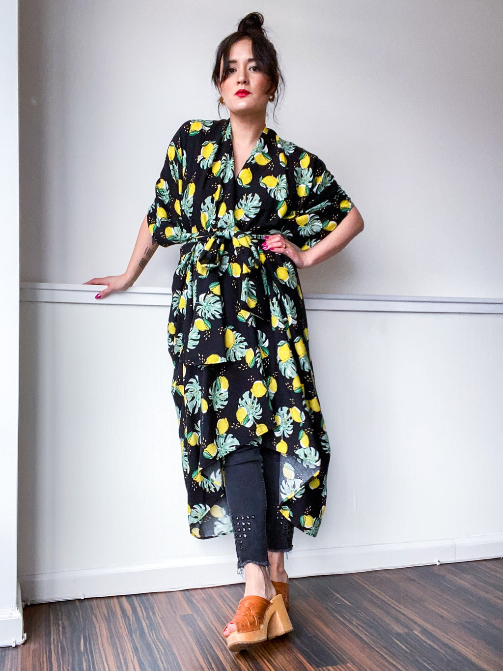 Print High Low Kimono Lemons