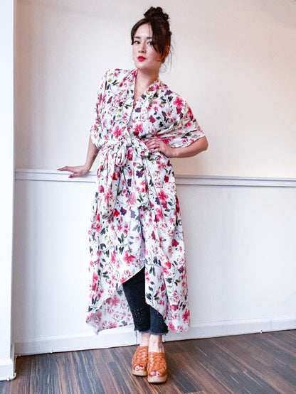 Print High Low Kimono Sweet Pea Floral