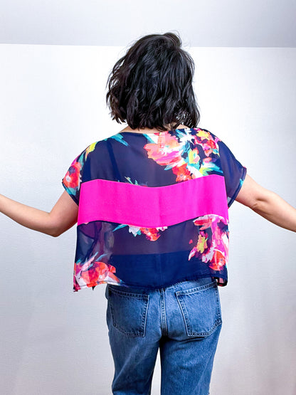 Scrappy Censor Crop Navy Neon Pink