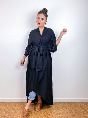 Solid High Low Kimono Black Bamboo