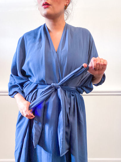 Solid High Low Kimono Classic Blue Rayon Challis