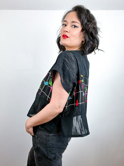 Scrappy Crop Black Grid Shapes