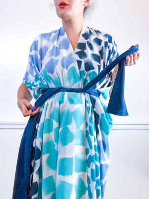 OOAK Hand-Dyed High Low Kimono Teal Parakeet Baby Blue Aqua Dots