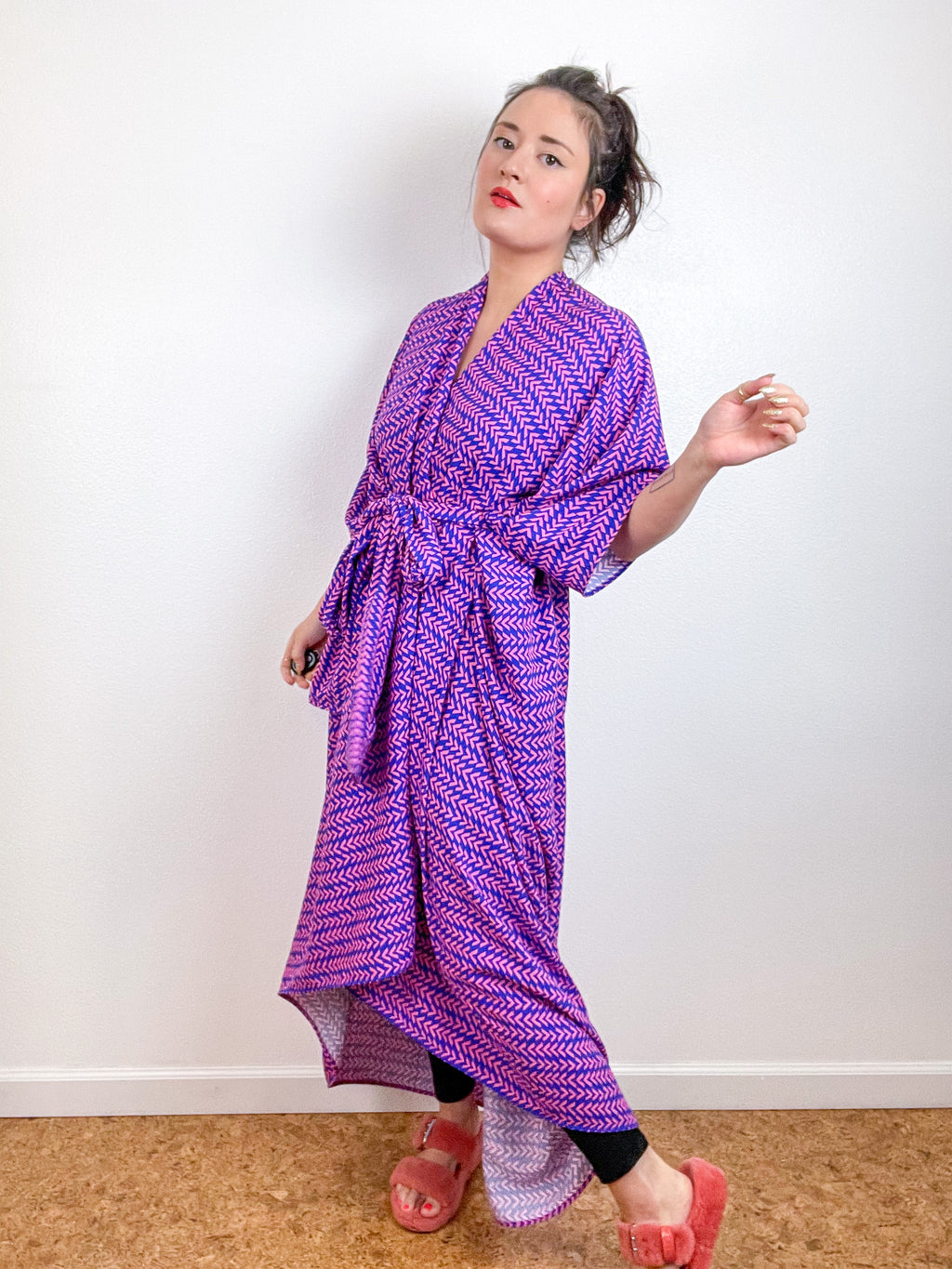 High Low Kimono Royal Pink V Rayon Challis