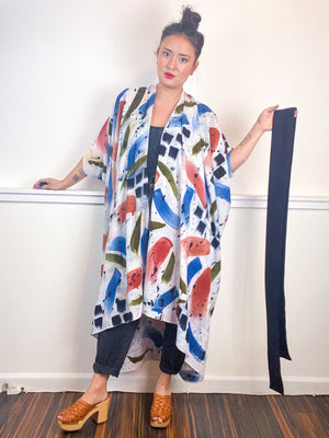 OOAK Hand-Dyed High Low Kimono Terracotta Moss Denim Raven
