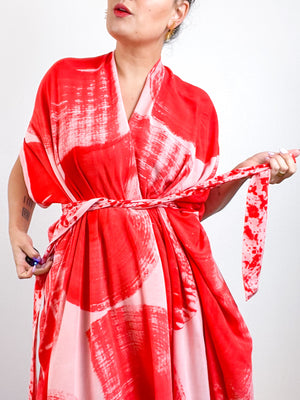 Hand-Dyed High Low Kimono Blush Scarlet Brushstroke