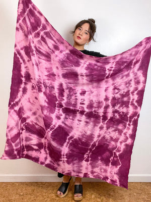 Hand-Dyed Double Gauze Blanket Scarf Magenta Lines