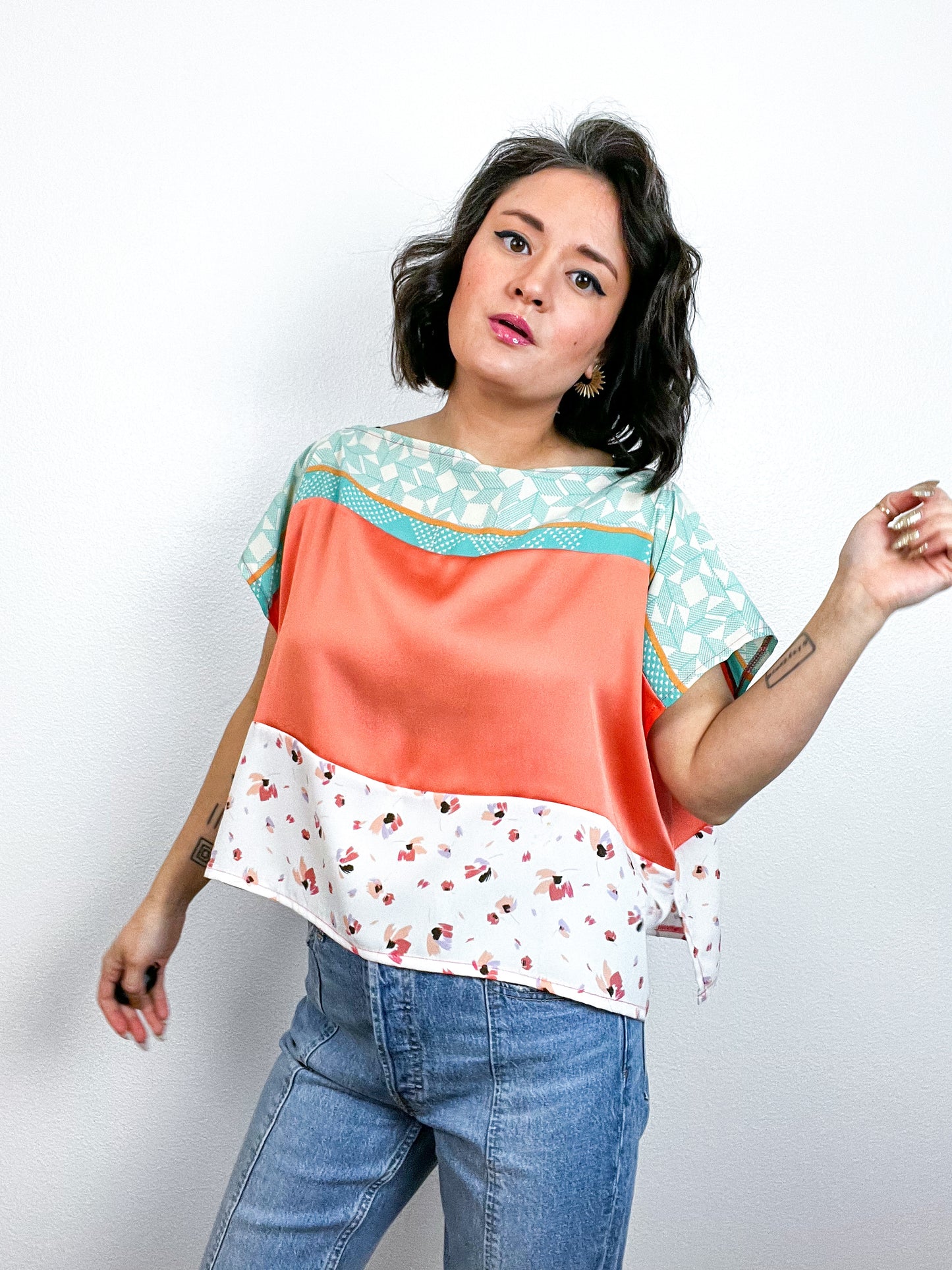 Scrappy Crop Peach Aqua