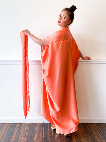 Print High Low Kimono Solid Melon Charmeuse