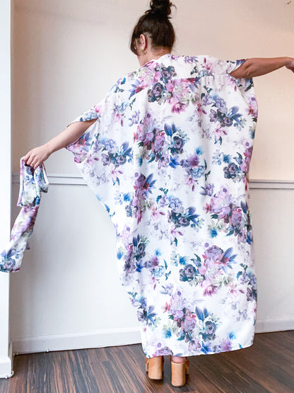 Print High Low Kimono Pastel Floral Georgette