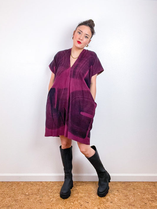 Hand-Dyed Flannel Smock Dress Berry Brushstrokes