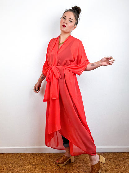 Solid High Low Kimono Tangerine Chiffon