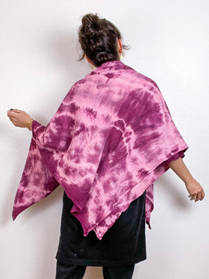 Hand-Dyed Double Gauze Blanket Scarf Magenta Lines