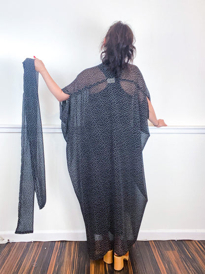 Print High Low Kimono Black Mini Daisy Chiffon