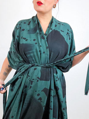 Hand-Dyed High Low Kimono Emerald Black Confetti