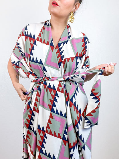 Print High Low Kimono Southwest 2 Bubble Crepe