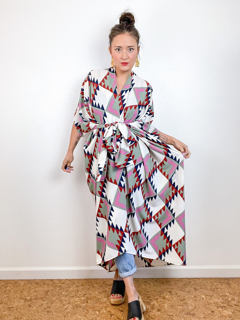 Print High Low Kimono Southwest 2 Bubble Crepe