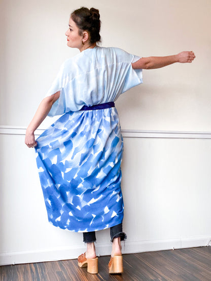 Limited Edition Hand-Dyed High Low Kimono Blue Brush