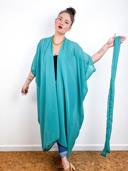 Solid High Low Kimono Jade Green Chiffon