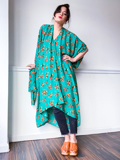 Print High Low Kimono Emerald Floral