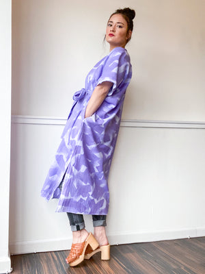 Everyday Midi Kimono Dress Hand-Dyed Monochromatic Lilac