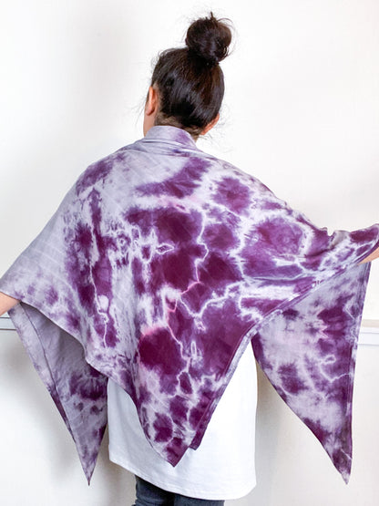Hand-Dyed Large Square Scarf Grey Black Cherry Tie