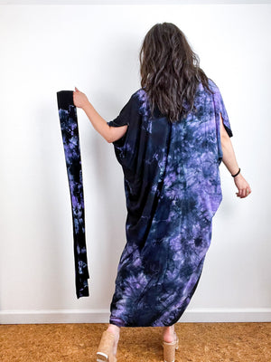 Hand-Dyed High Low Kimono Orchid Black Tie