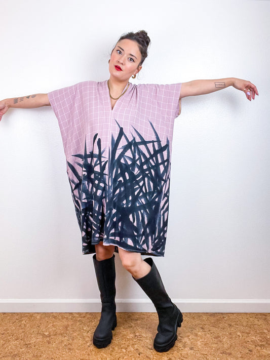 Disrupted Plaid Rayon Smock Dress Orchid X