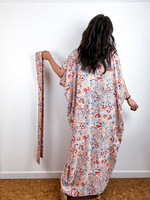 Print High Low Kimono Peach Floral Georgette