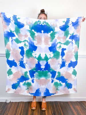 Hand-Dyed Large Square Scarf Wisteria Sky Pink Sea