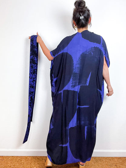Hand-Dyed High Low Kimono Violet Black Brushstroke