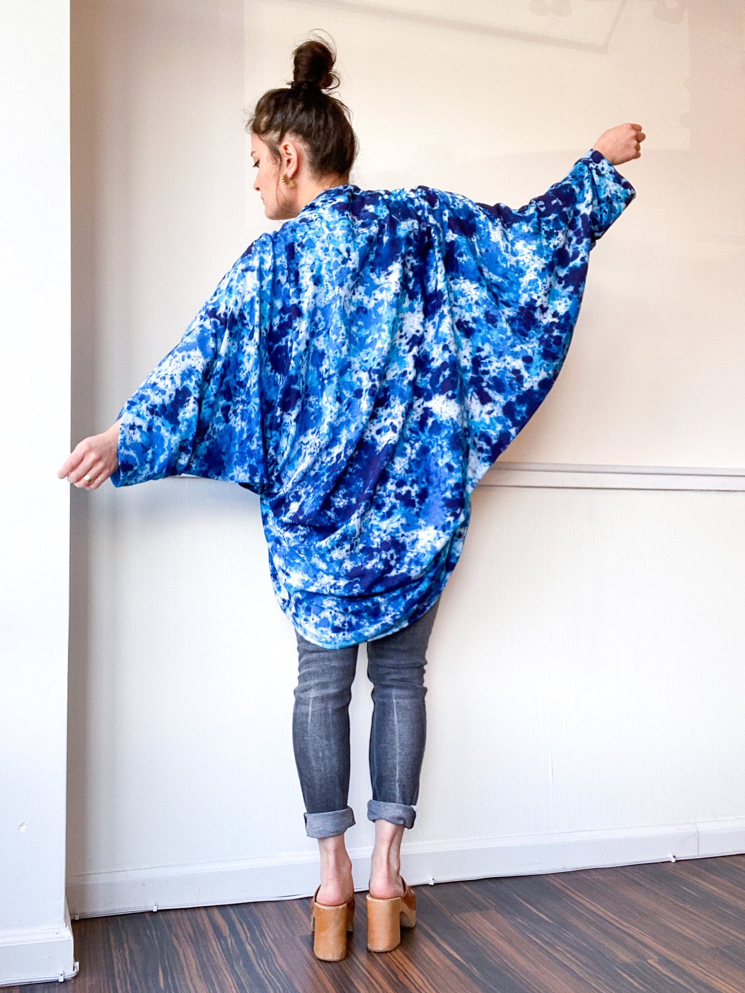 Hand-Dyed Waterfall Kimono Speckle Royal Blue