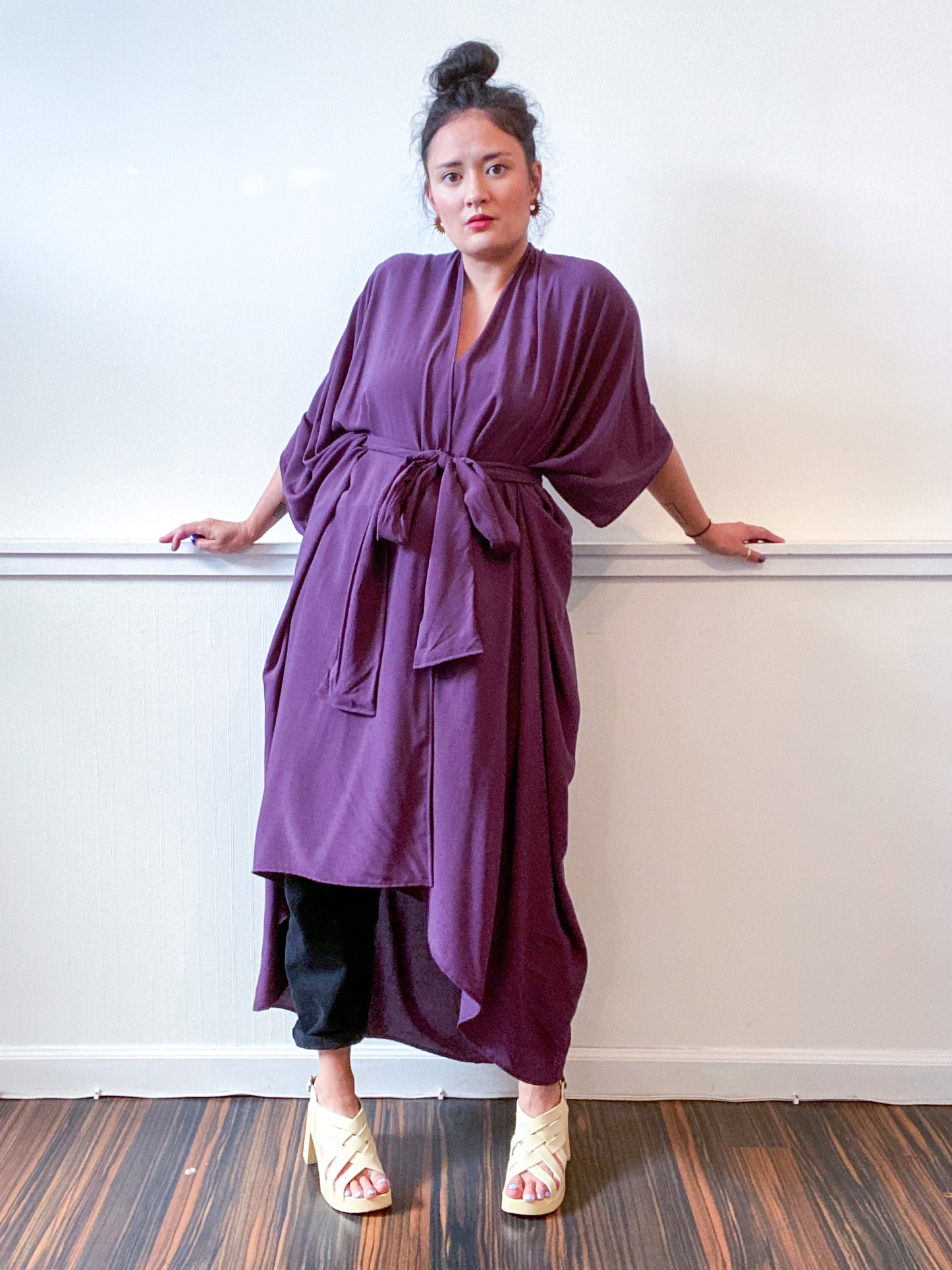 Solid High Low Kimono Dusty Purple Rayon Challis