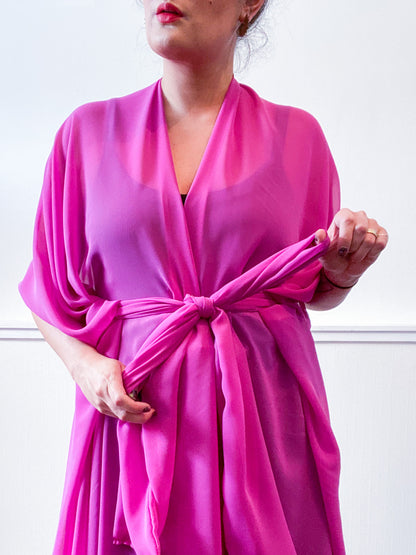 Solid High Low Kimono Magenta Chiffon