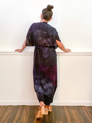 Hand-Dyed High Low Kimono Black Overdye