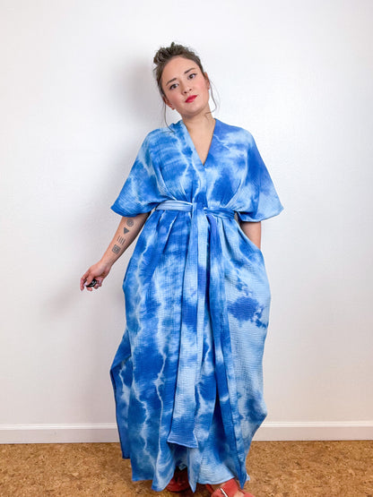 Double Gauze Duster Kimono Cerulean Tie