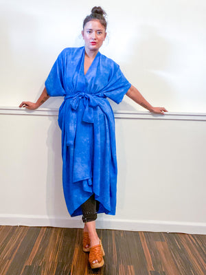 Hand-Dyed High Low Kimono Almost Solid Blue