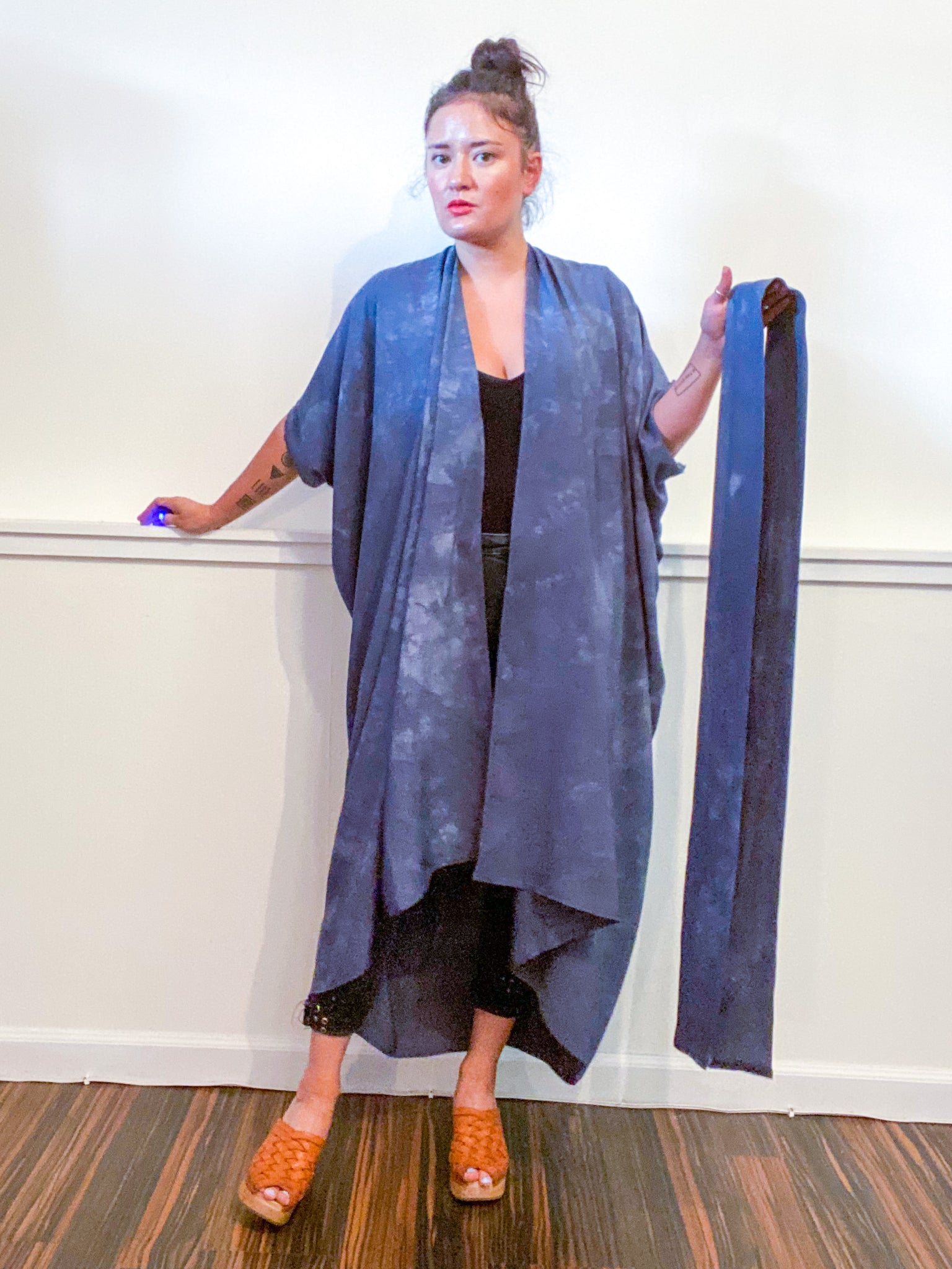 Hand-Dyed High Low Kimono Almost Solid Grey