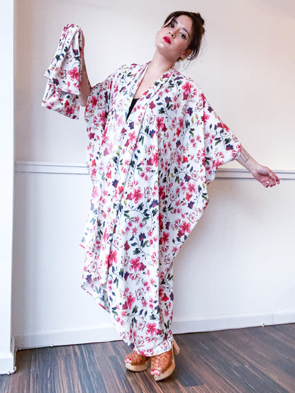Print High Low Kimono Sweet Pea Floral